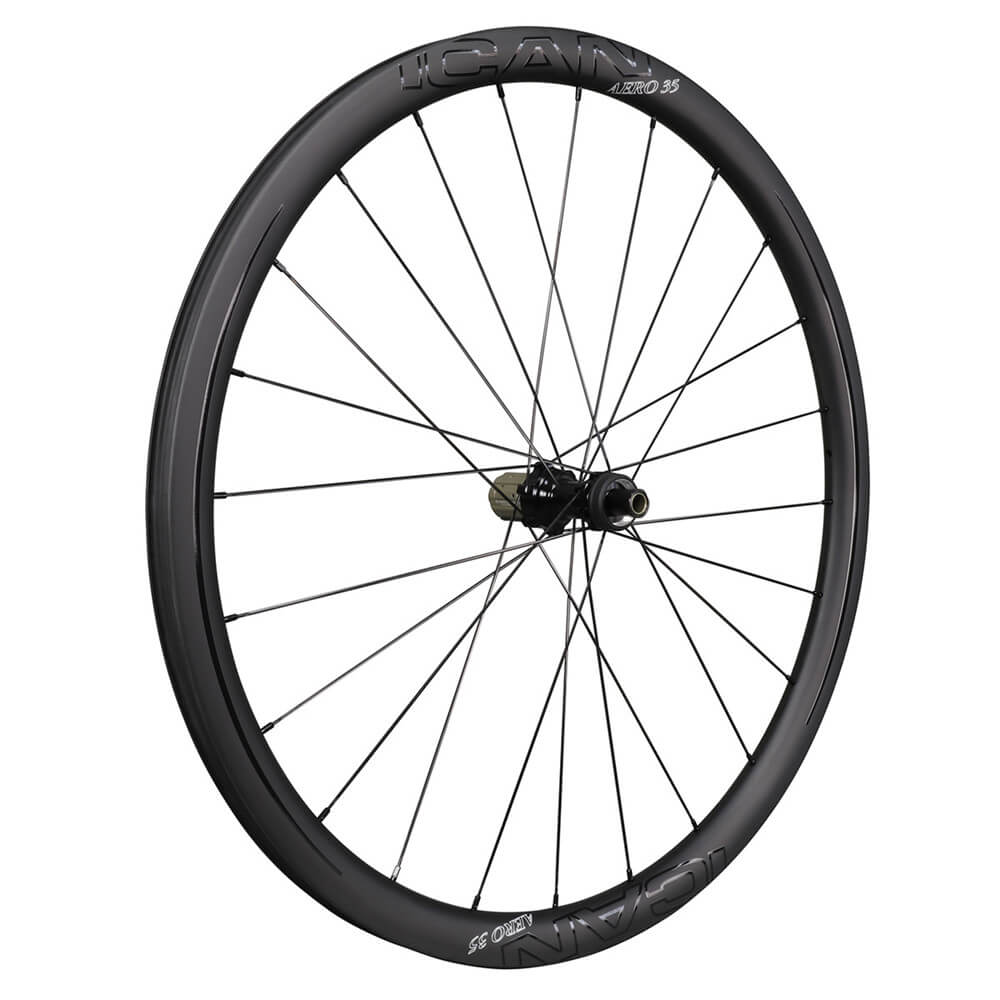 ICAN AERO 35 Road Disc Wheels Clincher Tubeless Ready Novatec D411412SB Disc Hubs QR and Thru Available 