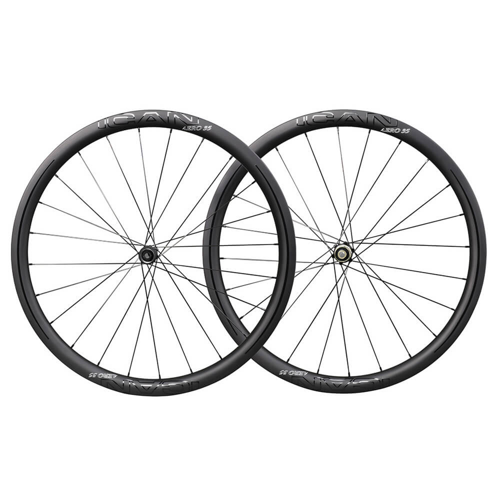 ICAN AERO 35 Road Disc Wheels Clincher Tubeless Ready Novatec D411412SB Disc Hubs QR and Thru Available 